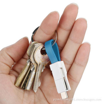 Yijiashishang OEM Logo Keyring Cable with 3 in 1 Connector For iPhone Android Micro USB and Type C